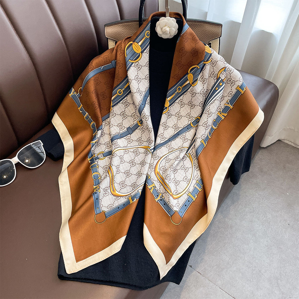 Spring and Autumn new letter 90 printed large square scarf women's travel sunscreen shawl temperament versatile thin scarf