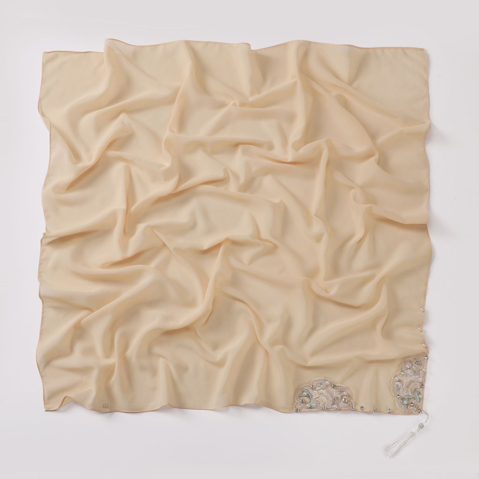 New pearl chiffon national style embroidered square scarf high-grade diamond fringed yarn
