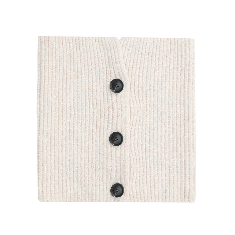 2025 new European, American winter Korean version wool solid color flower button knitted scarf