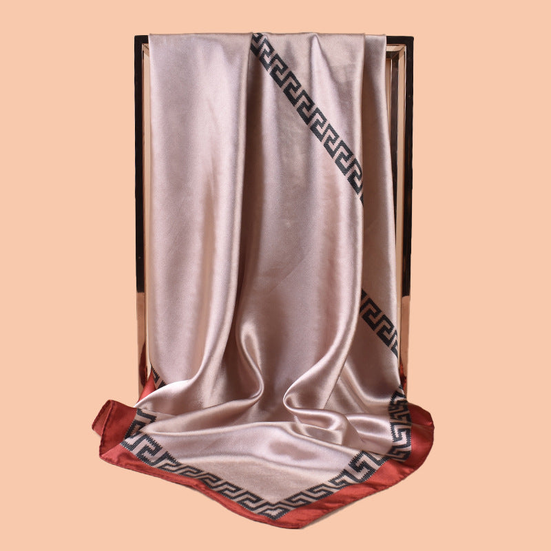 2025 new 90cm-swatch monochrome edged printed square scarf with sunscreen, bag head silk scarf decoration, scarf
