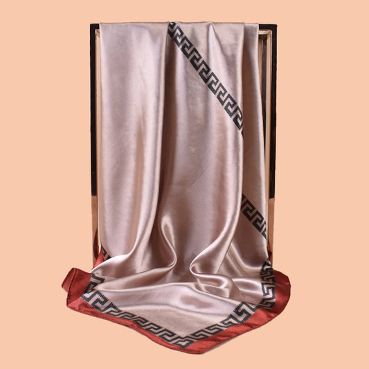 2025 new 90cm-swatch monochrome edged printed square scarf with sunscreen, bag head silk scarf decoration, scarf