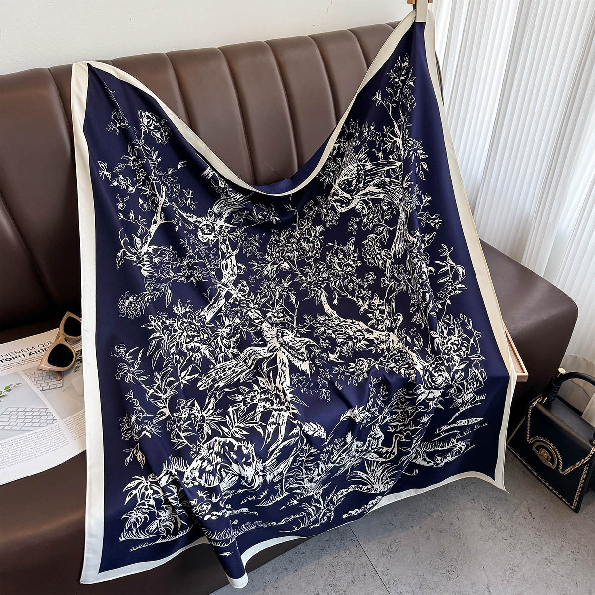 New square scarf, French retro silk scarf, women's twill silk scarf, neck cover, shawl printed scarf, weatherproof