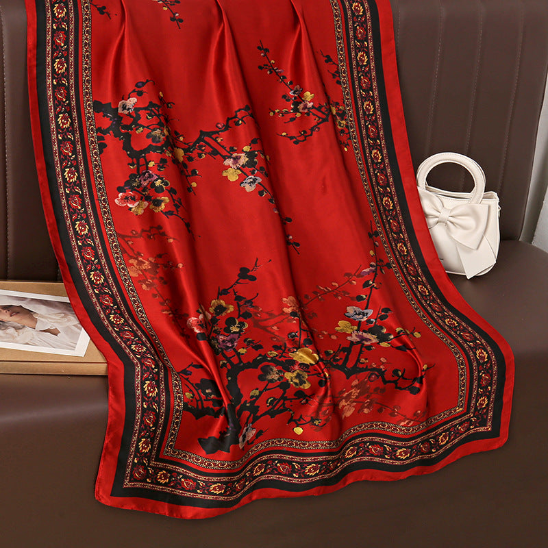 Retro intellectual national style simulation silk long silk scarf, mother's gift scarf, air-conditioned room decoration outside shawl