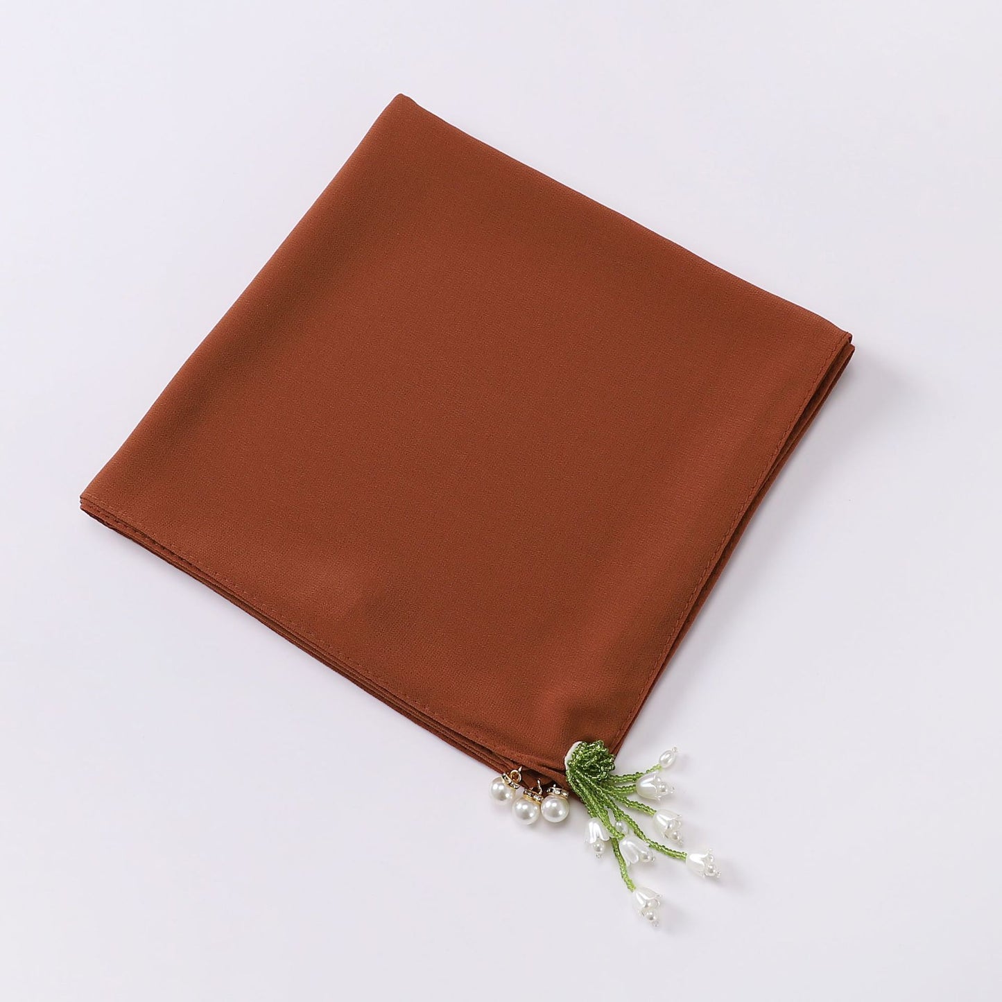 Tulip Rhinestone Pearl Chiffon Square Scarf 90 * 90cm Malaysia Headscarf