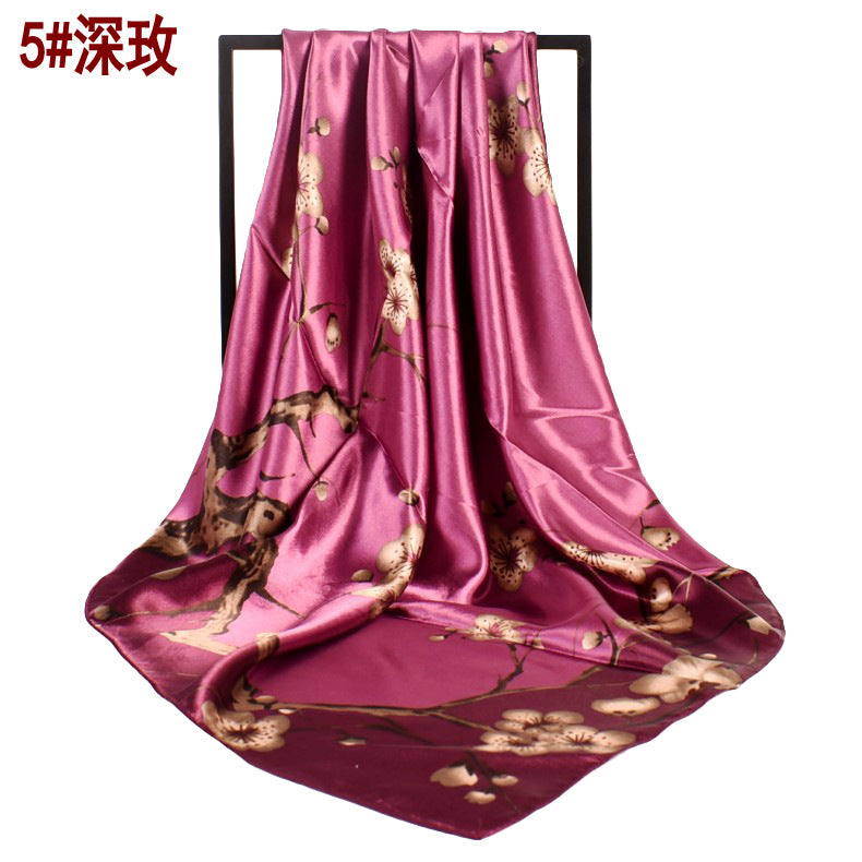 New sweet and fashionable plum blossom flower satin 90cm large square scarf women's silk scarf scarf