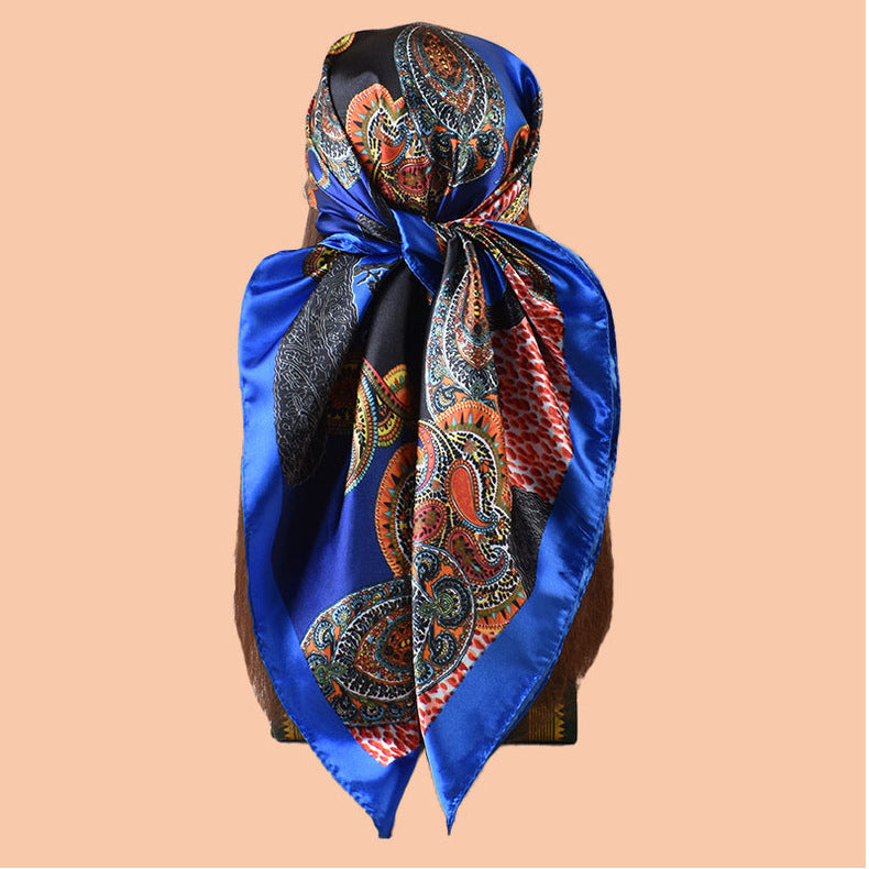 2025 new 90cm-color diced cashew nut leopard print square scarf with sunscreen, head silk scarf decorative scarf