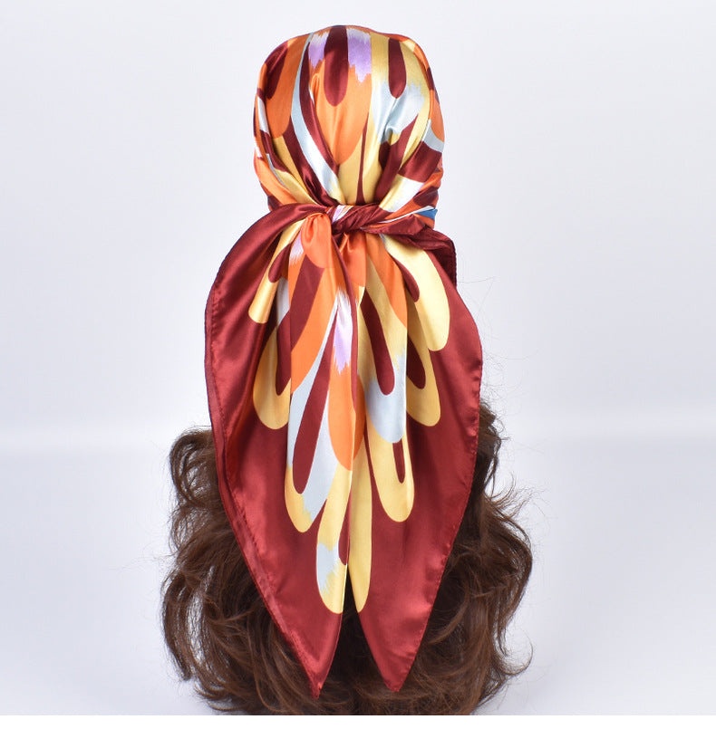 Autumn new fashionable and elegant flower satin large square scarf silk scarf fashion imitation silk scarf