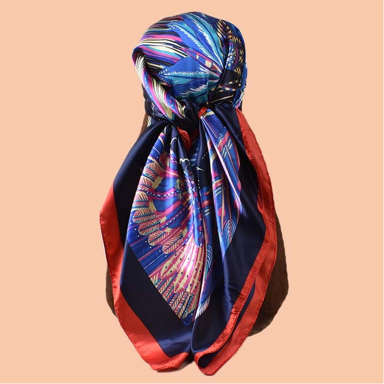 2025 new 90-color simple and elegant butterfly printing square scarf with sunscreen, silk scarf decoration, scarf