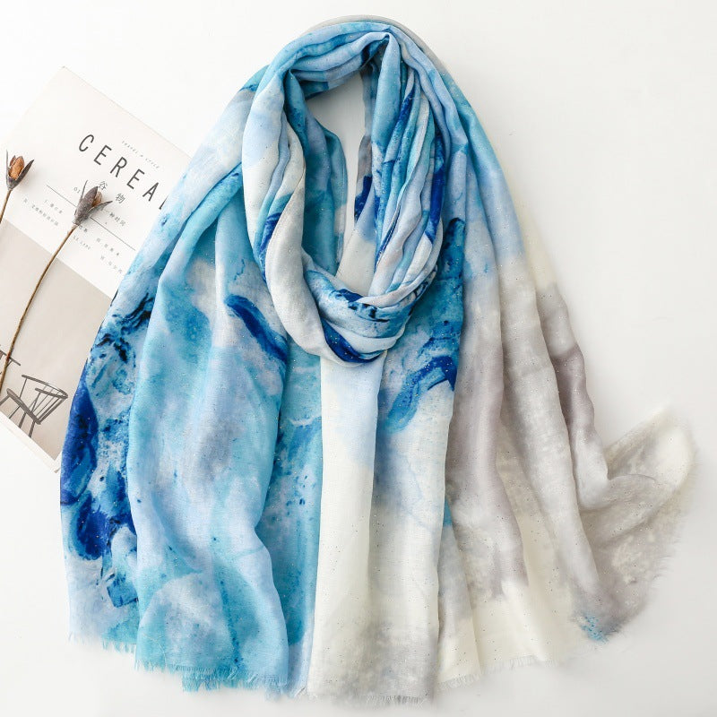 thin satin bronzing gold sprinkled iris silk scarf travel warm shawl headscarf women