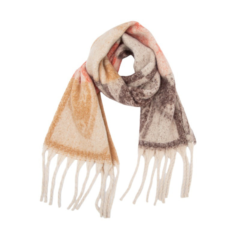 2025 new European and American autumn and winter circle yarn jacquard five-leaf flower fringed scarf