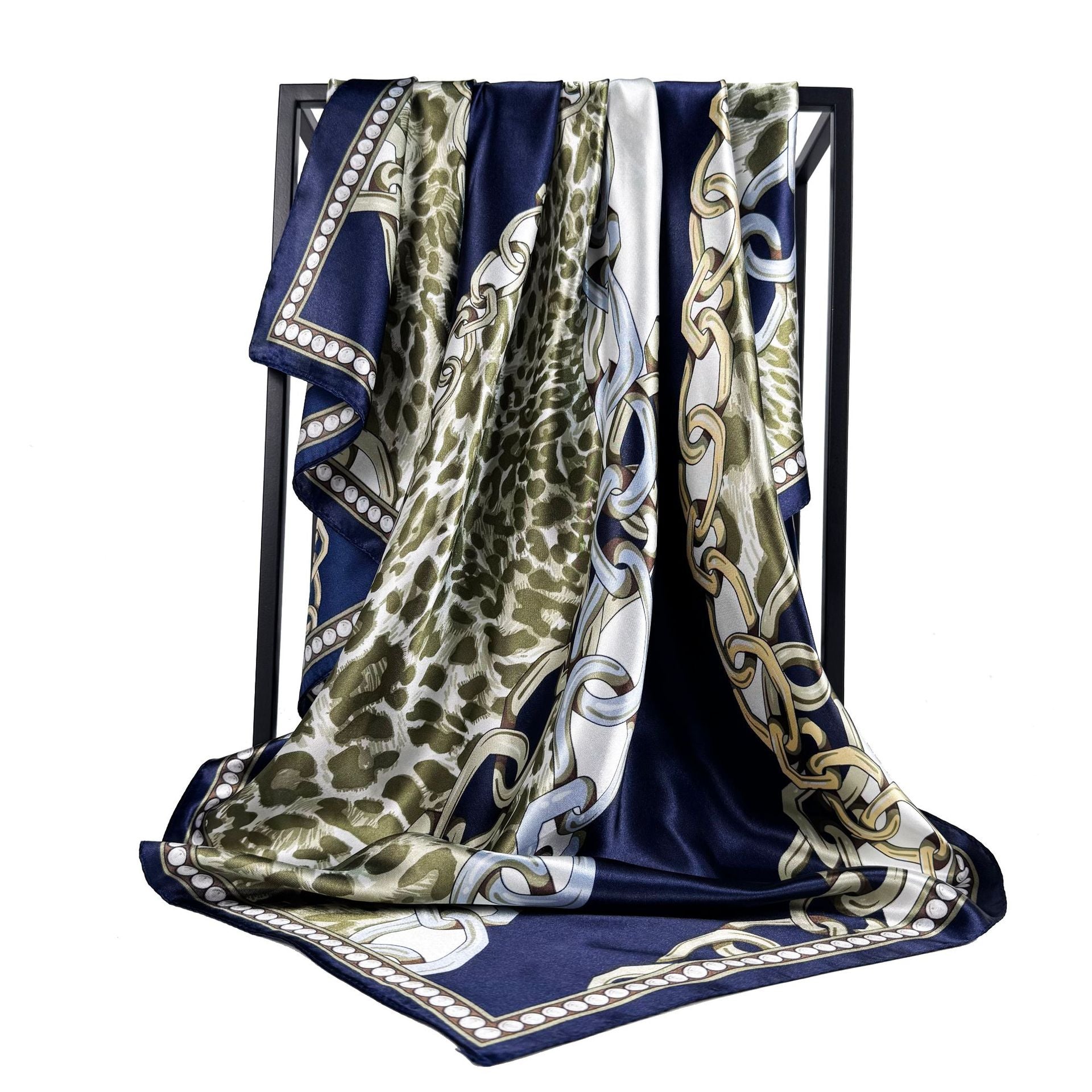 Simple and elegant plant flower flower, satin 90 square scarf, high-end women's headscarf with hand gift silk scarf