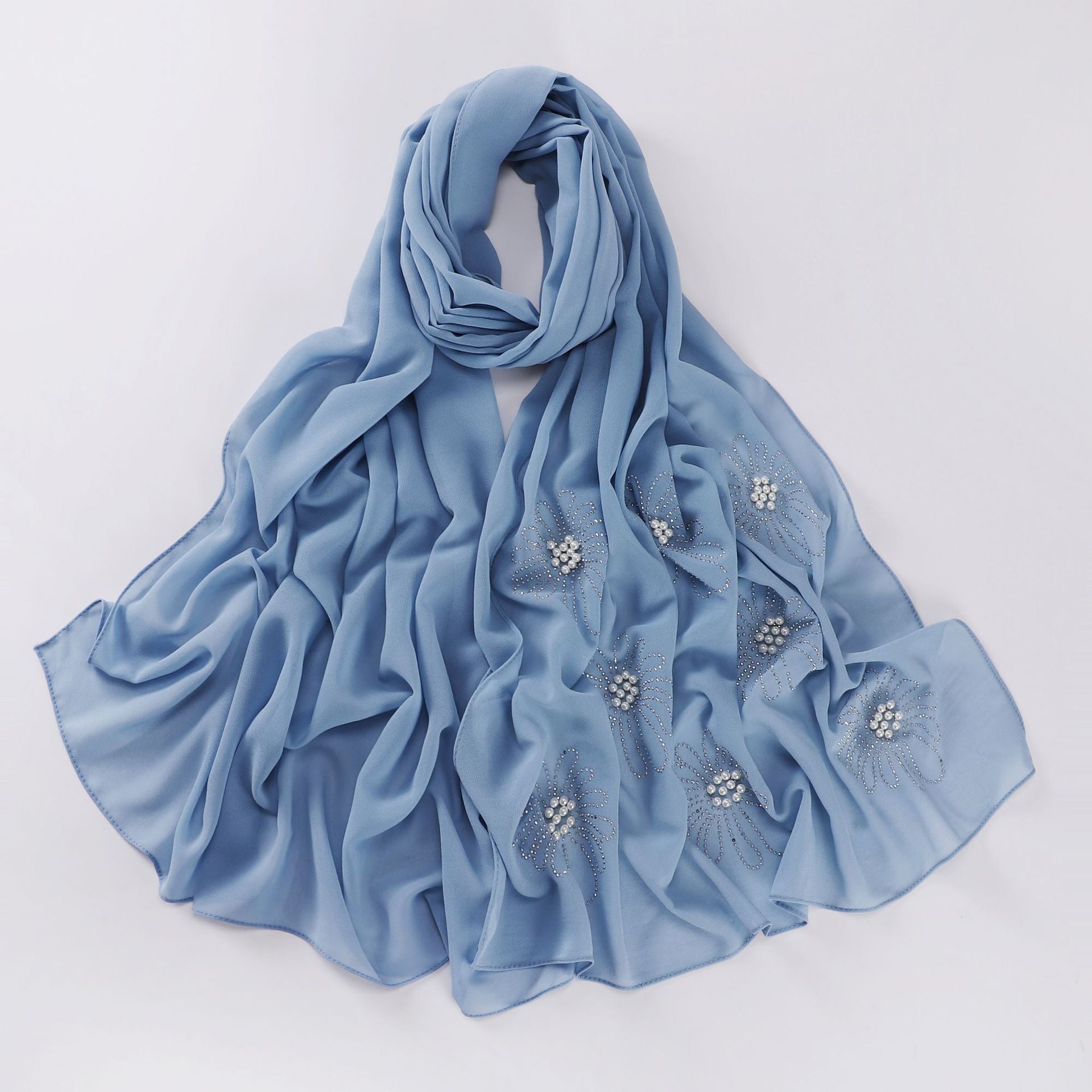 New pearl chiffon single-headed flower hot diamond bead scarf, gauze, Middle East and Africa, headscarf hijab.