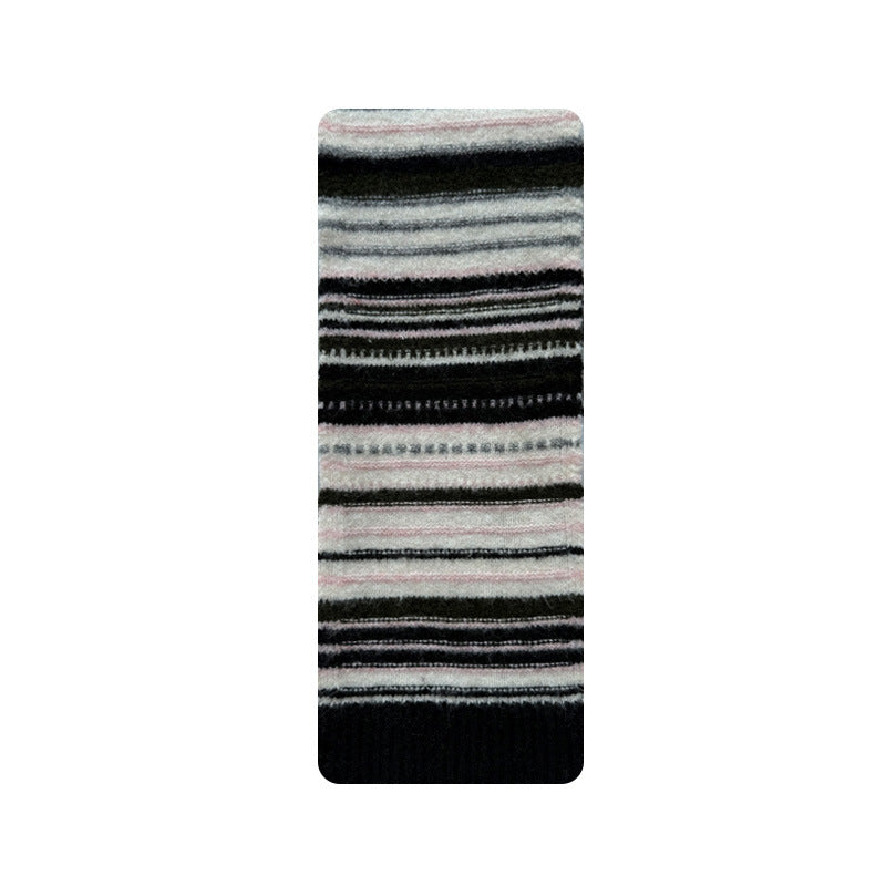Niche designer wool blended multi-color striped scarf women's autumn and winter with soft knitted color matching scarf