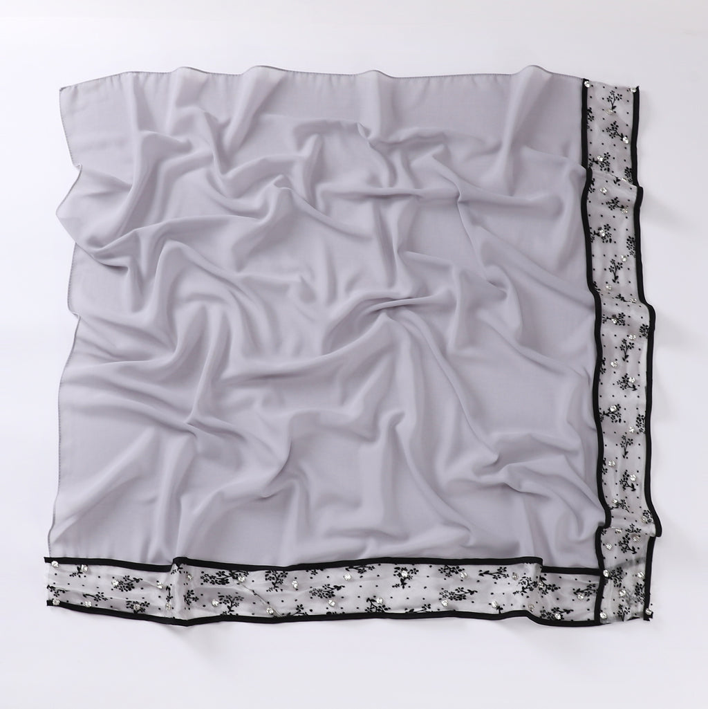 New pearl chiffon lace edge nail diamond square scarf headscarf Malaysian headscarf