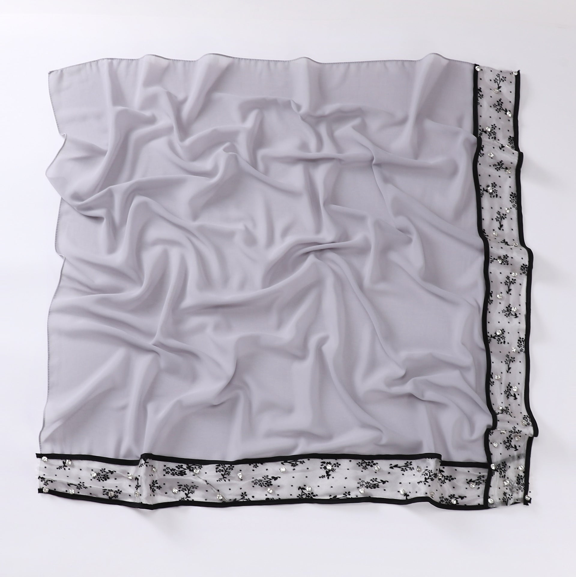 New pearl chiffon lace edge nail diamond square scarf headscarf Malaysian headscarf