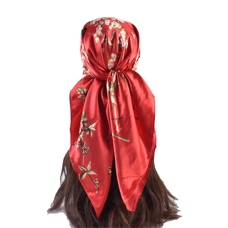 Summer new French elegant peony bouquet pattern 90 satin large square scarf headscarf scarf