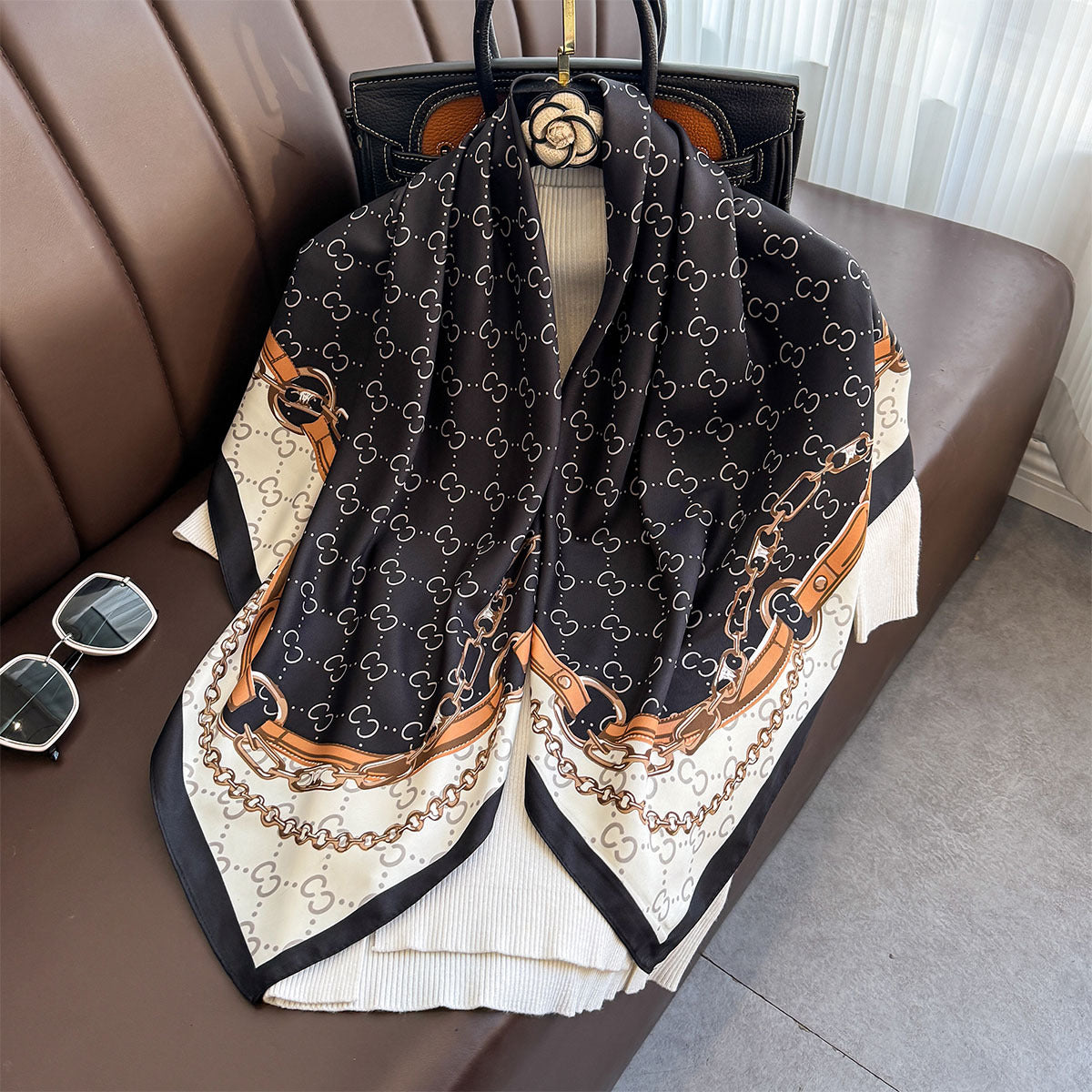 Korean version of the new twill square scarf belt, classic versatile temperament, thin silk scarf, neck protection, versatile foreign style neck