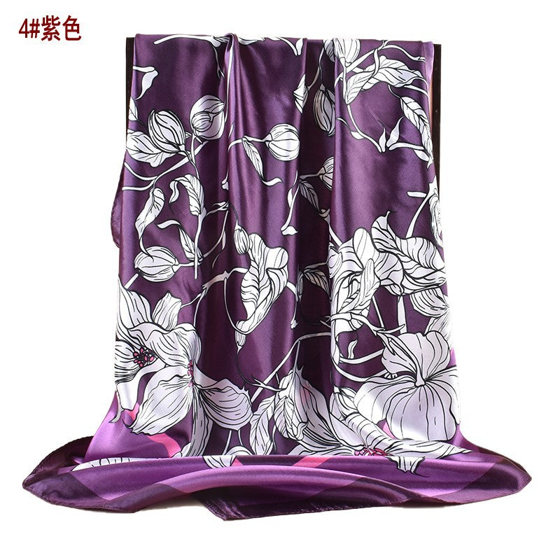Spring new scarf thin imitation silk retro printing light luxury silk scarf 90 color diced high-end square scarf