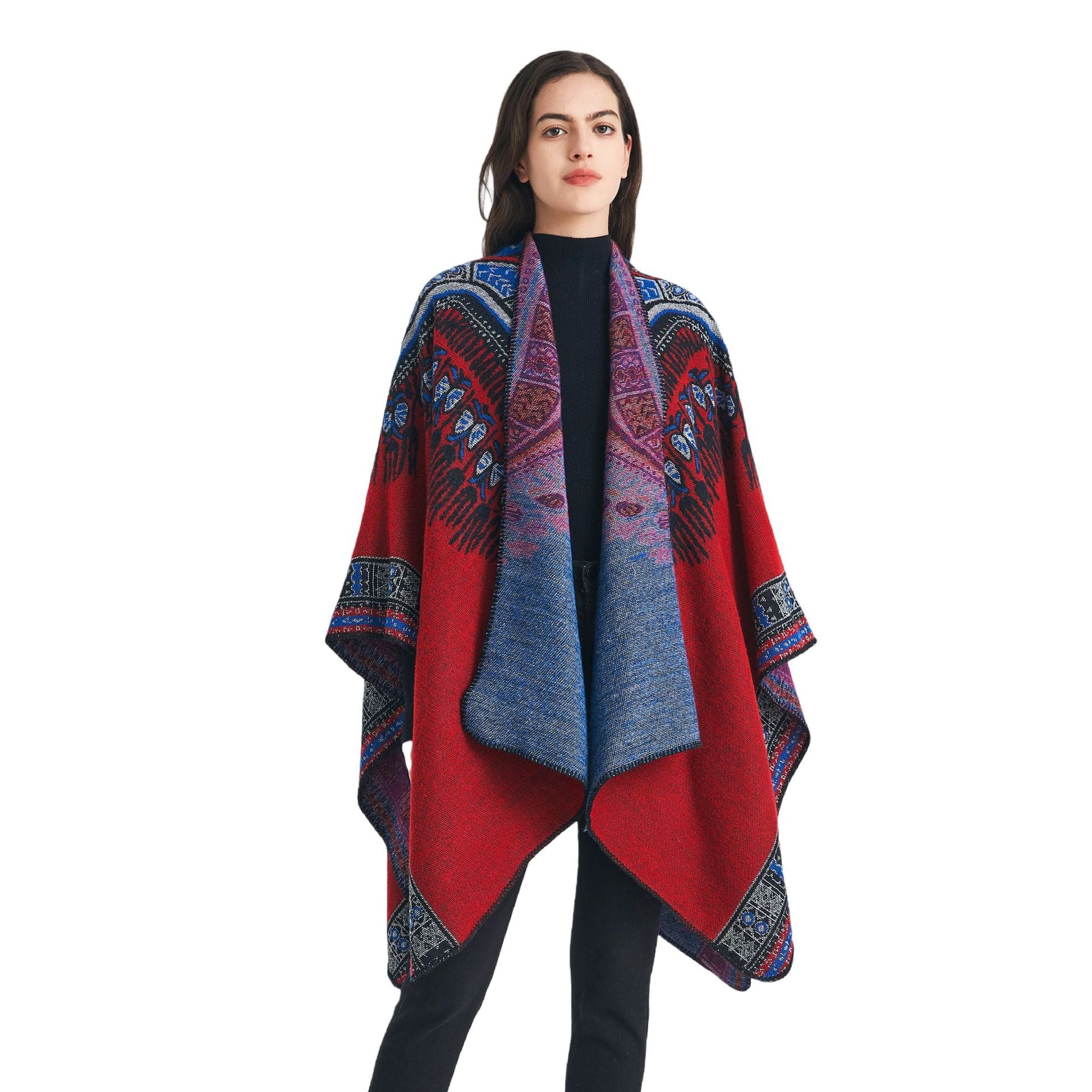 Europe, America, autumn and winter 2025 new women's imitation cashmere ethnic style jacquard red shawl