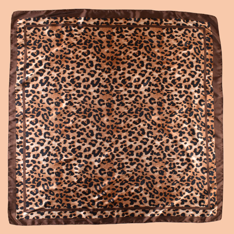 2025 new 90cm-satin classic leopard print square scarf with sunscreen bag head silk scarf decorative scarf