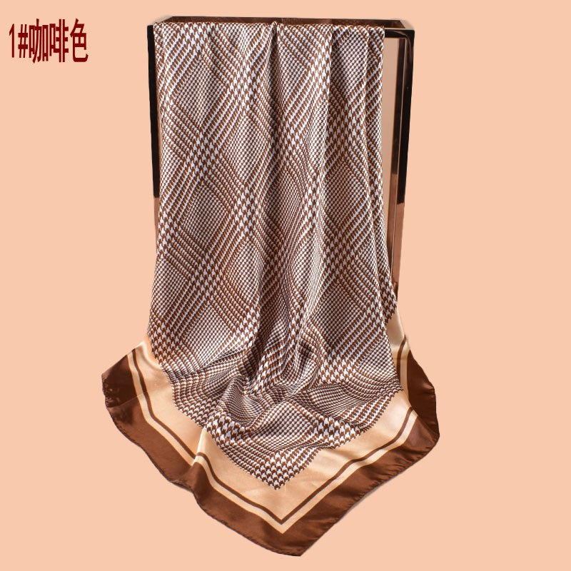 New 90-satin geometric grid thousand bird grid printed square scarf with sunscreen, bag head silk scarf decoration, scarf