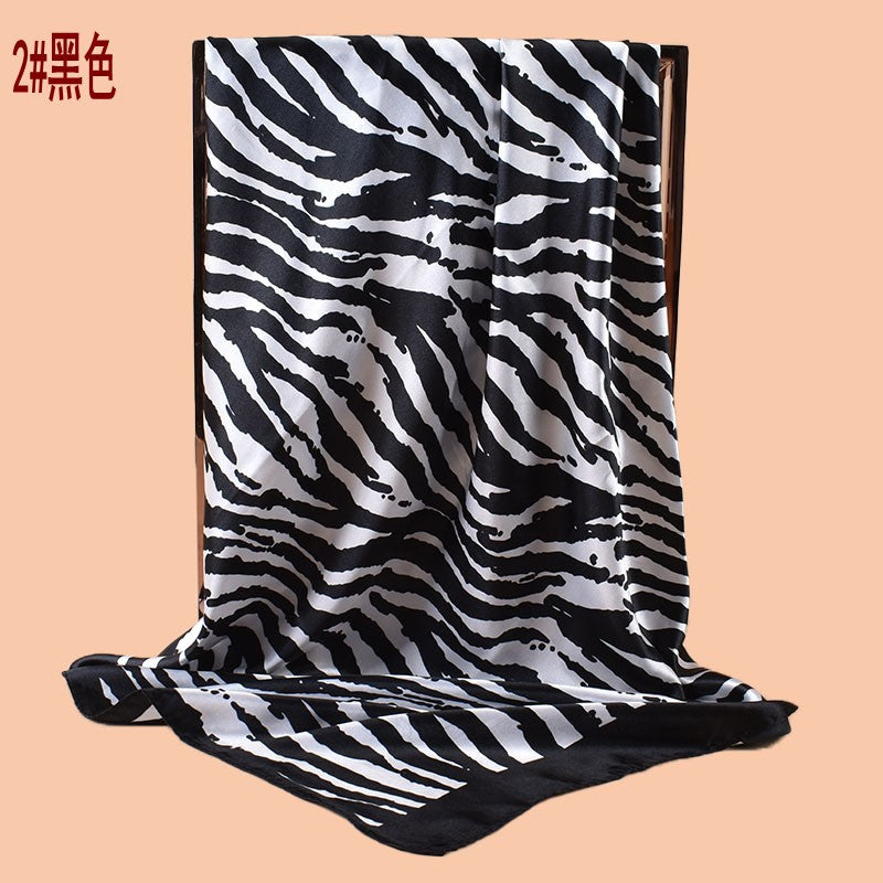 2025 new 90cm-color simple zebra pattern printed square scarf with sunscreen, bag head silk scarf decoration, scarf