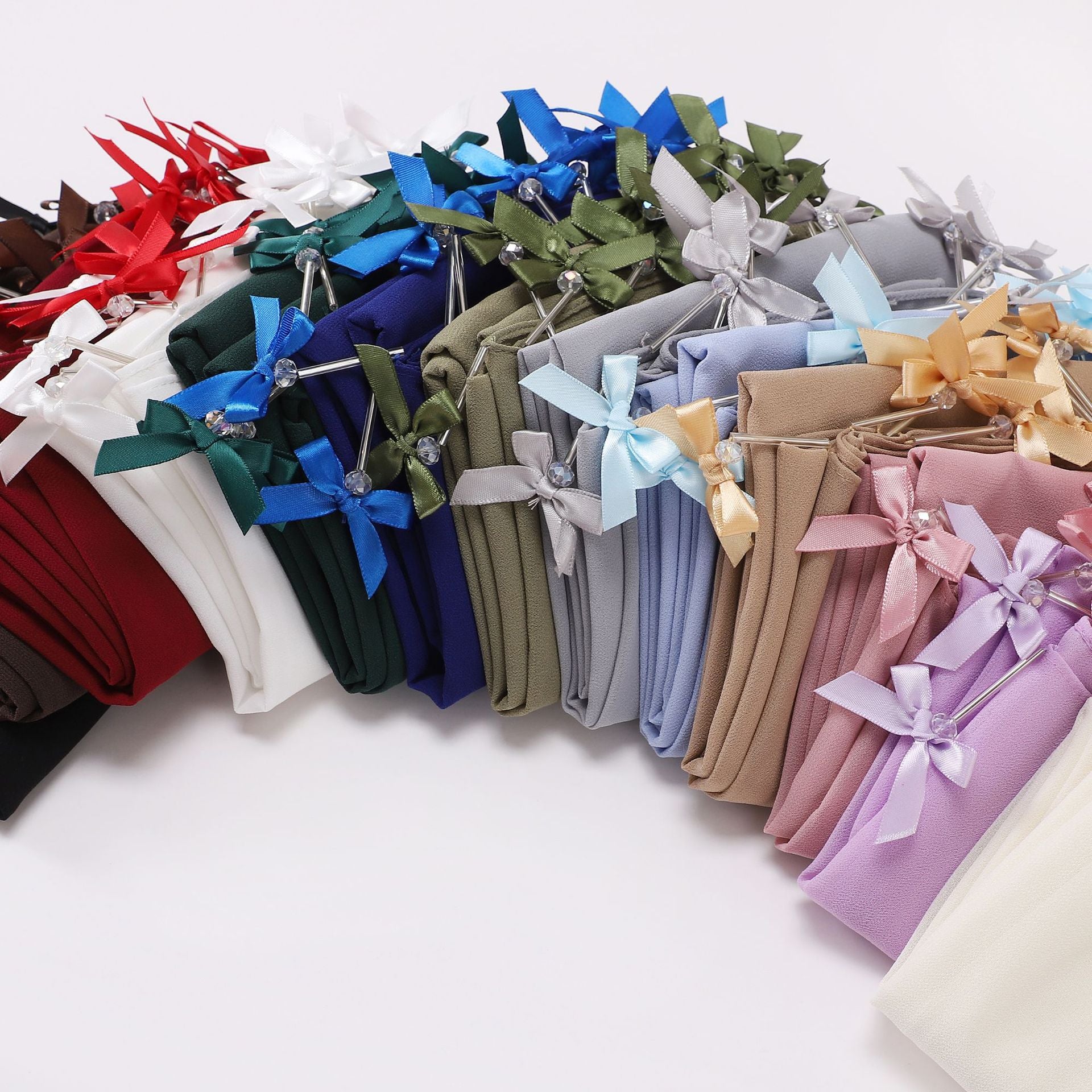 Hand sewn glass tube bow chiffon long towel yarn scarf Malaysia small fresh headscarf