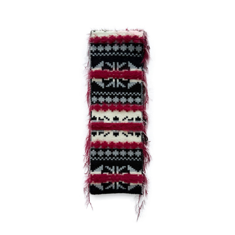 Niche Fair Island knitted scarf women's winter retro contrasting color Christmas matching bai with thickened scarf