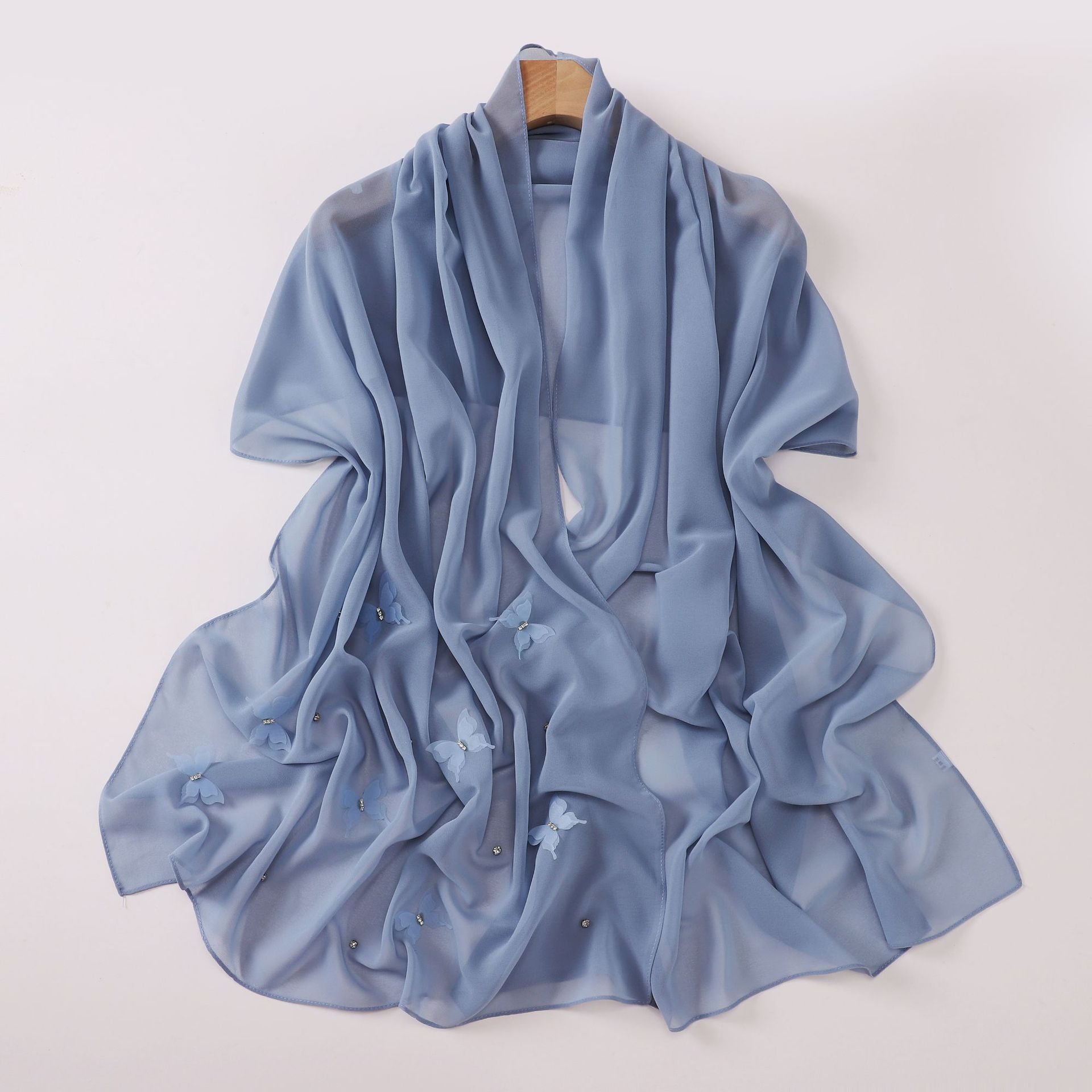 Pearl chiffon point drill butterfly nail drill long towel beautiful yarn Middle East Saudi Africa headscarf