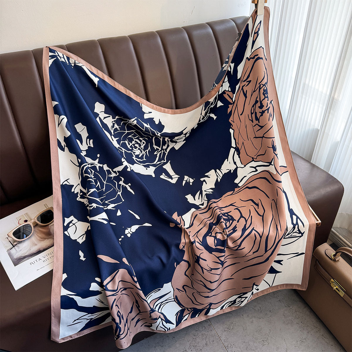 Retro printed 90 square scarves, spring and summer fashion versatile temperament scarf, outer shawl neck protector, collar tide