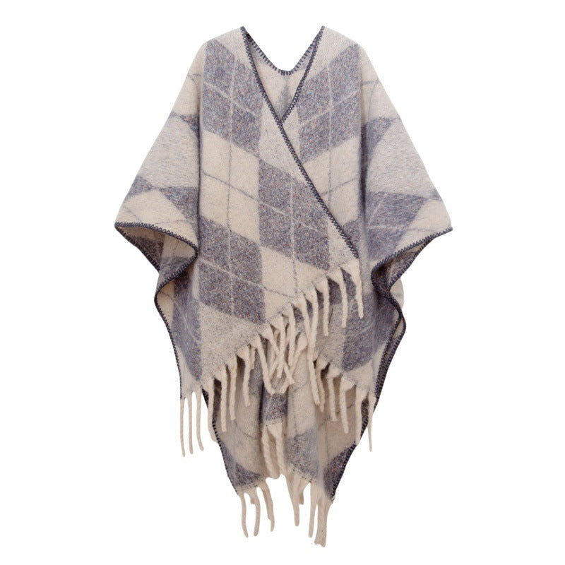 Shawl 2025 new European and American autumn and winter circle yarn imitation mohair thickened jacquard shawl