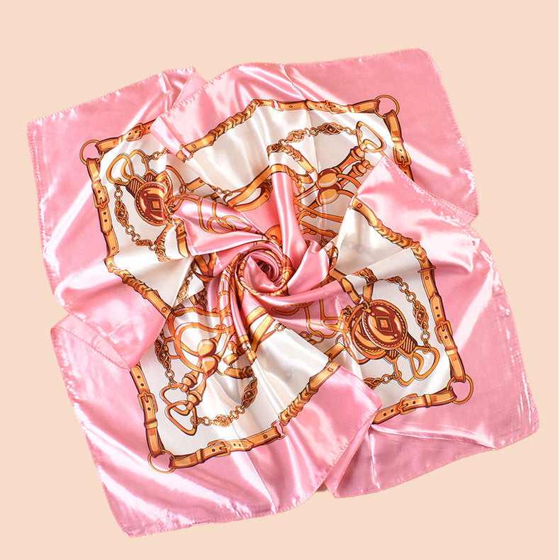 Spring new fashionable versatile large shawl simulation silk chain printed silk scarf head scarf 90cm-color square scarf