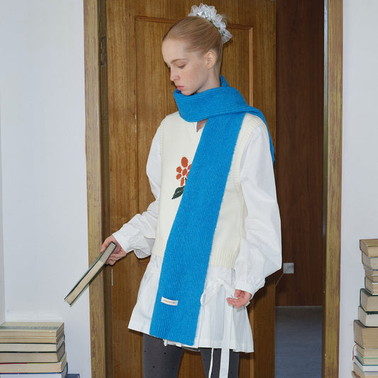 Wool blended solid color classic drawstring knitted scarf women's winter soft waxy Korean atmosphere wool scarf