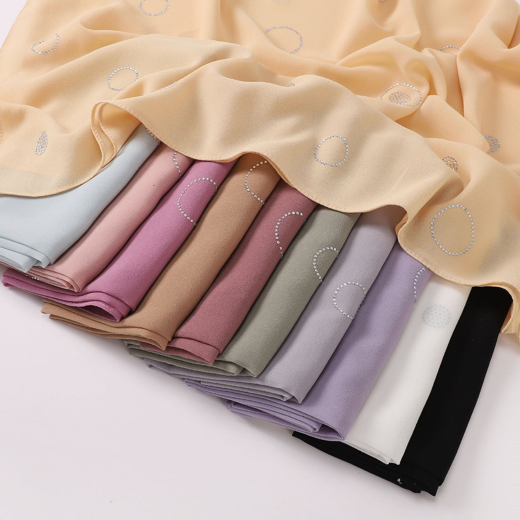 New Pearl Chiffon Circle Hot Diamond 90cm Square Scarf Malaysia Indonesia