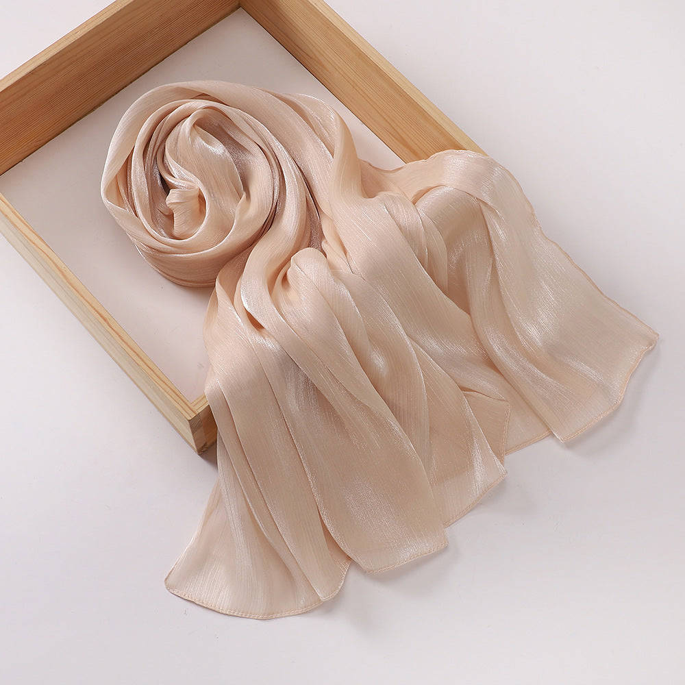 Breathable and Cool Island Satin Smooth Crepe Long Towel Malaysia Bright Silk Scarf Head Scarf