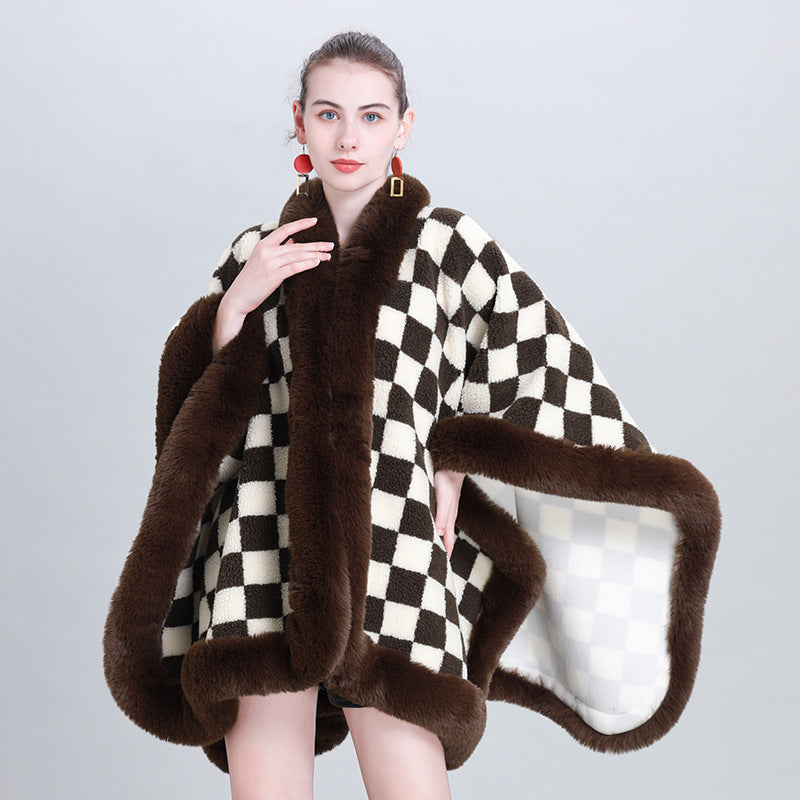 European and Korean autumn and winter fashion new scarf shawl thickened plaid fur collar cape shawl 0982 #