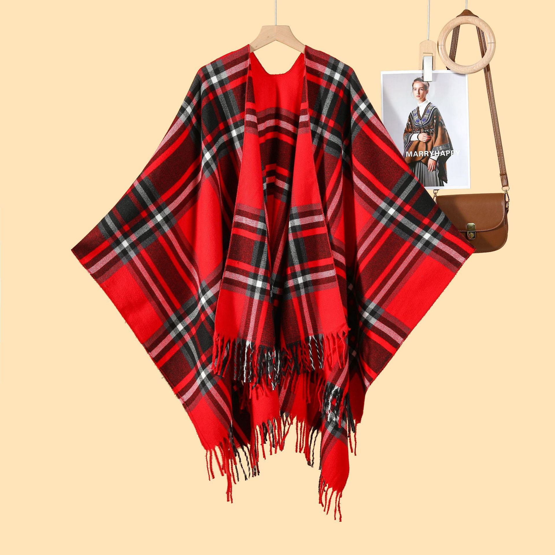 Women's Classic Silver Silk Plaid Cape Cape European and American Street Fashion Catwalk Outside Cape Spring and Autumn Warm Cape