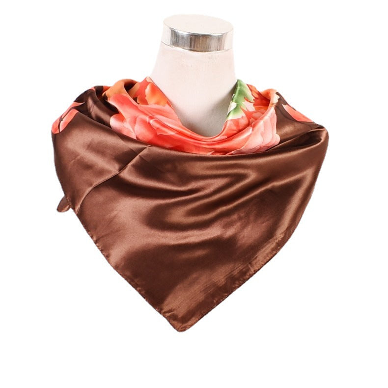 Fashion Spring and Autumn New Simple Small Fresh Peony Satin 90 * 90 Women, Silk Scarf Scarf Shawl