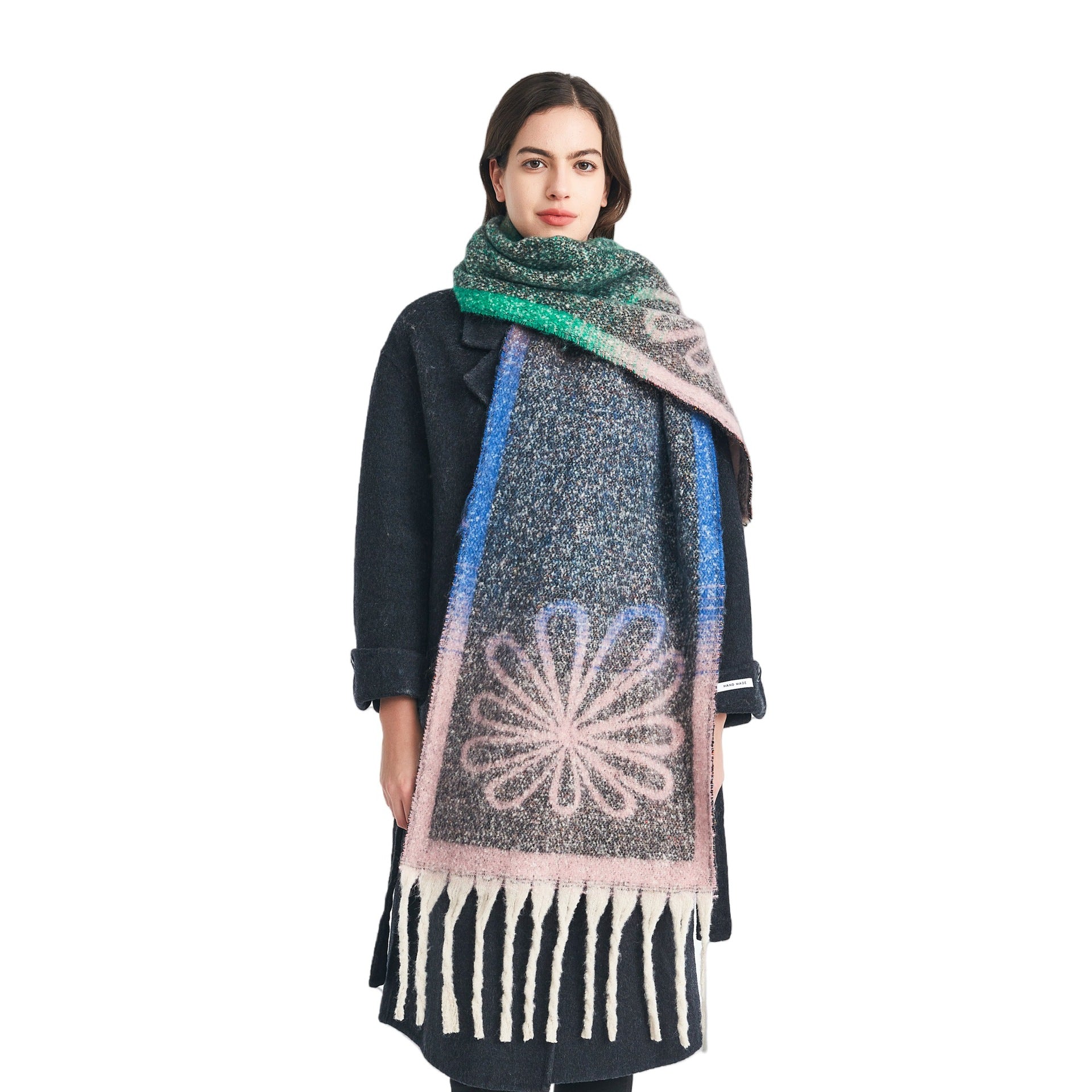 European, American autumn and winter new loop yarn imitation mohair jacquard small flower scarf