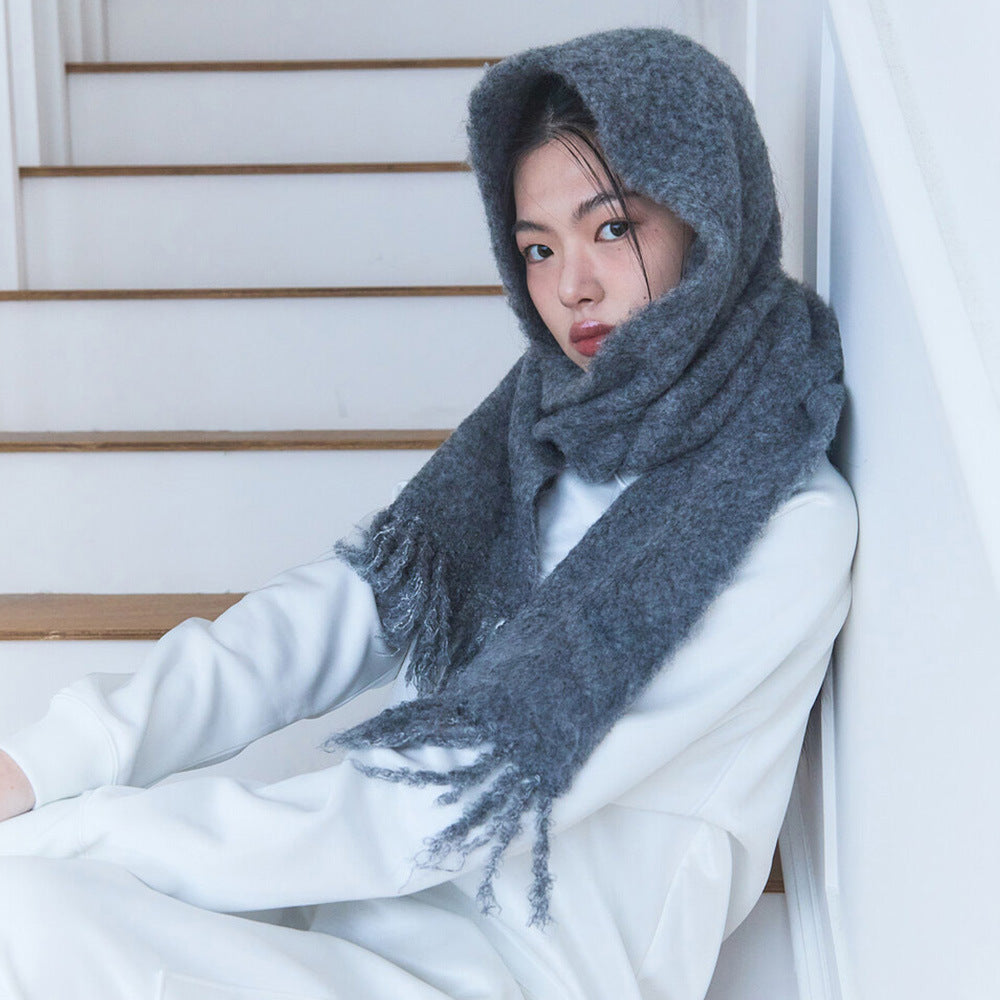 Korean designer wool blended beard solid color knitted scarf women's winter Korean atmosphere wool scarf