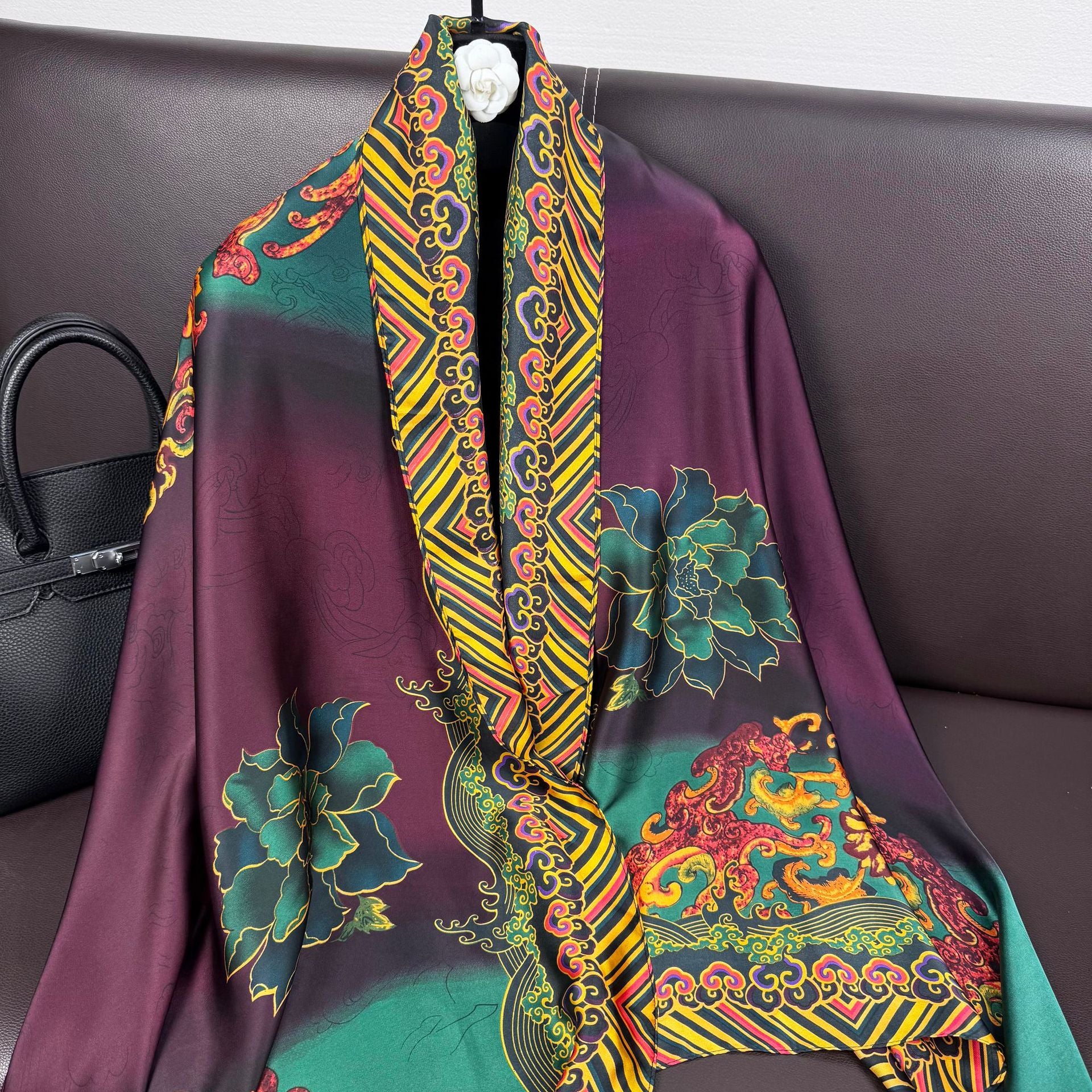 Retro intellectual national style simulation silk long silk scarf, mother's gift scarf, air-conditioned room decoration outside shawl