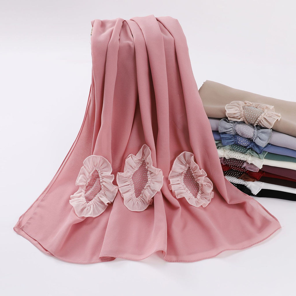 New pearl chiffon scarf, hot diamond pleated lace long scarf, Middle East and Africa headscarf, Malay hijab