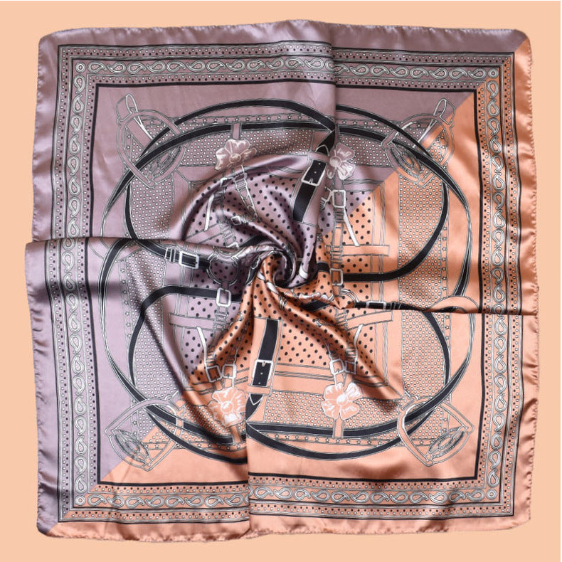 2025 new 90-color diced belt chain cashew print square scarf with sunscreen, bag head silk scarf decoration, scarf