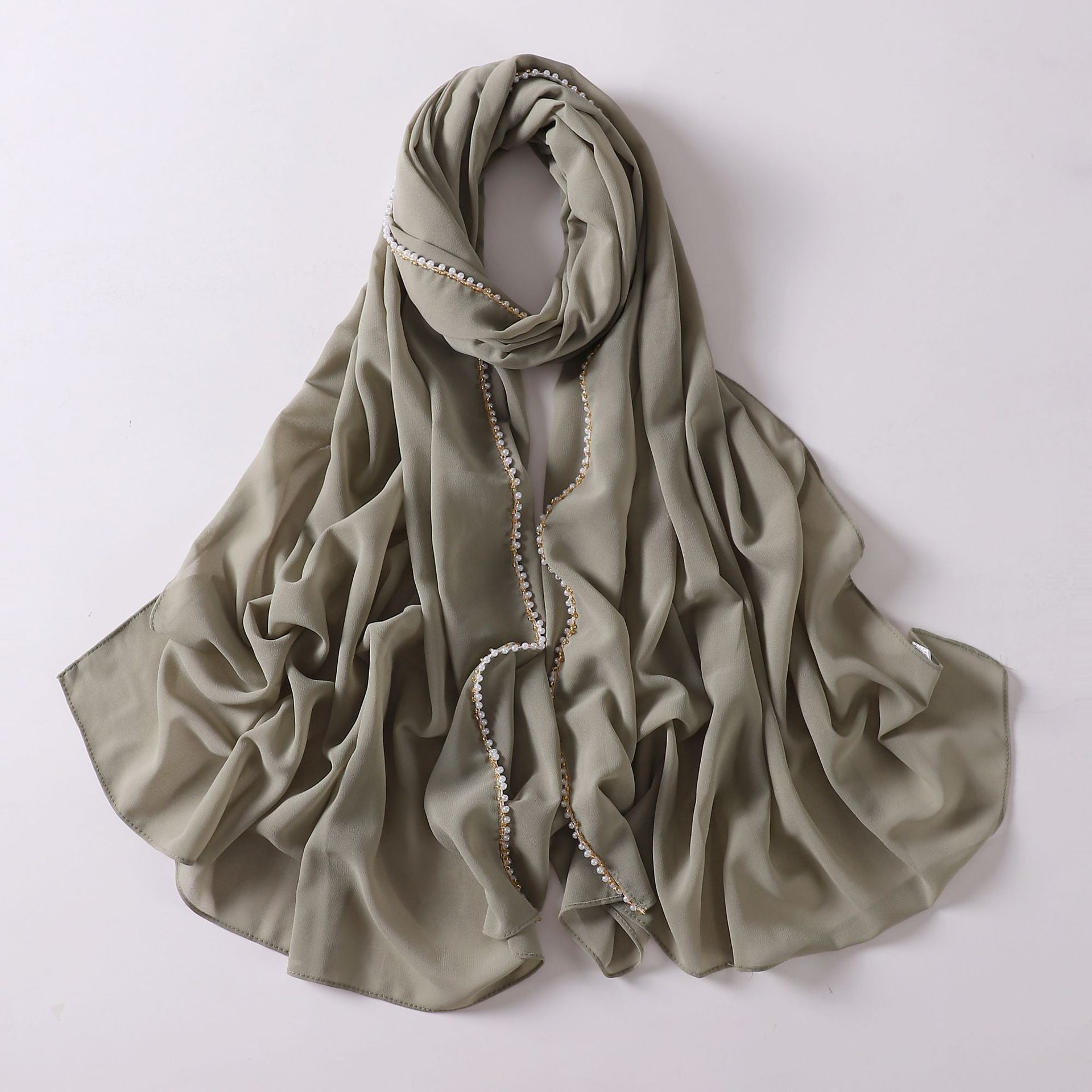 75D pearl chiffon double chain beaded scarf Malaysian headscarf Middle East Africa hijab