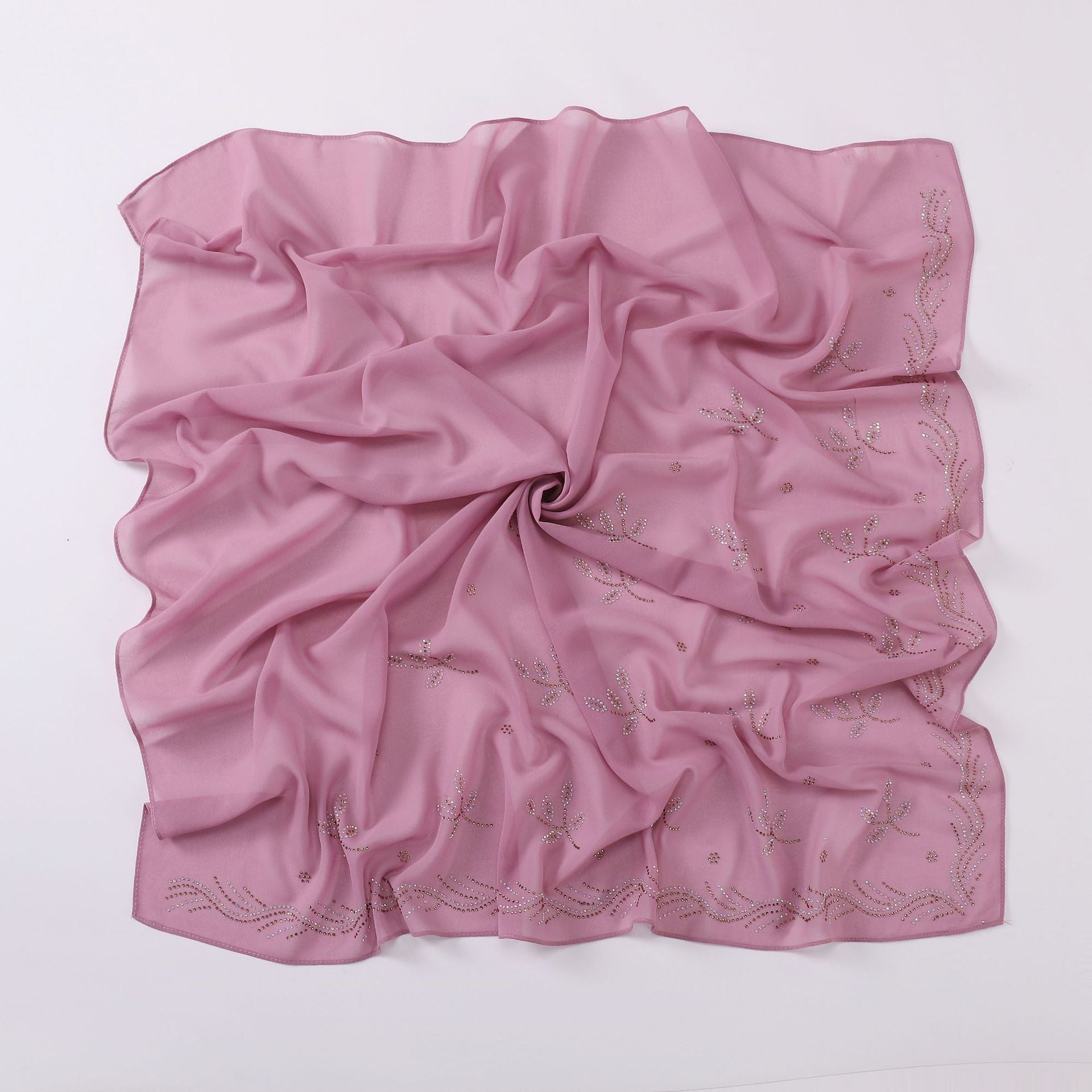 New Pearl Chiffon Leaf Hot Diamond Square Scarf 90 × 90cm Women Headscarf