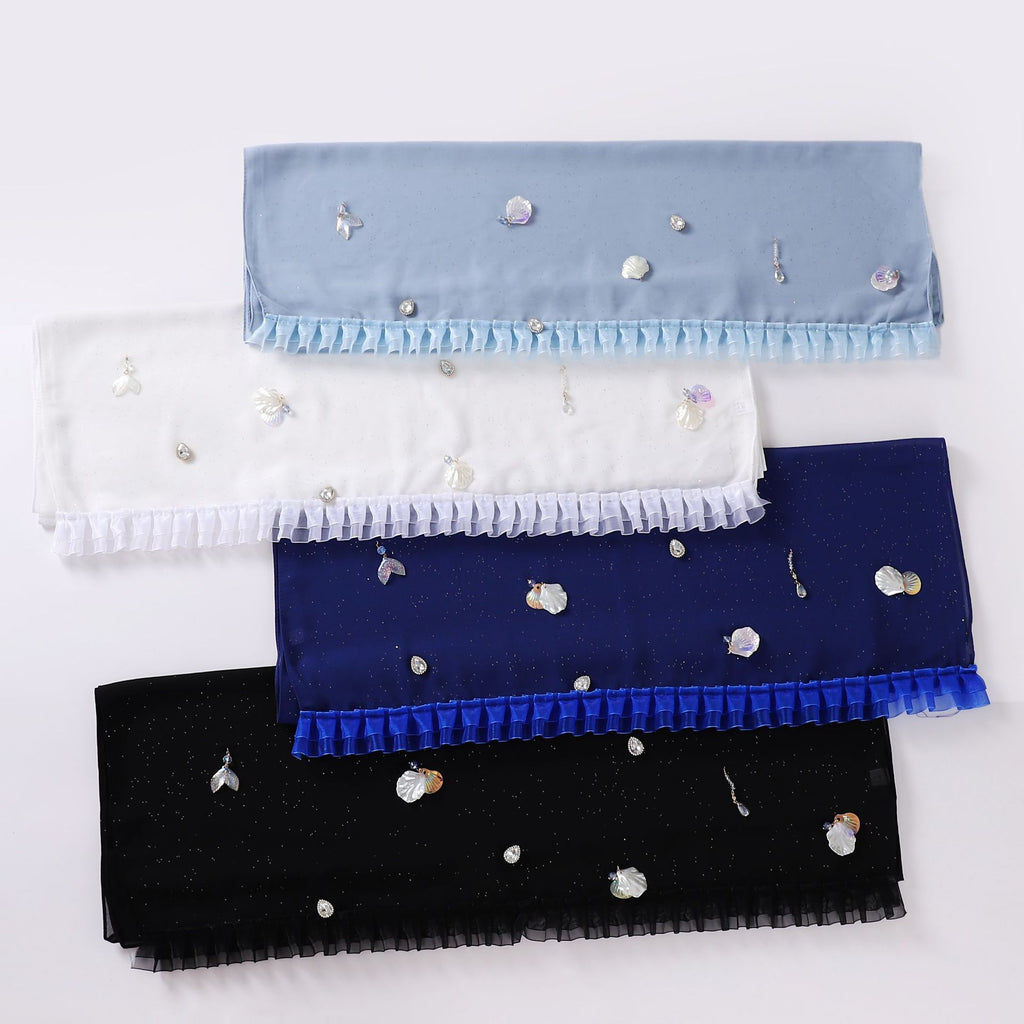 sprinkled gold pearl chiffon shell mermaid scarf single head lace headscarf