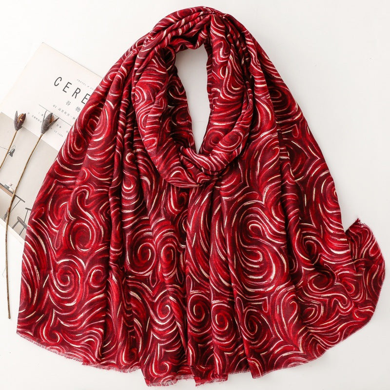 Cotton and linen feel scarf soft silk scarf bronzing latte corrugated print shawl