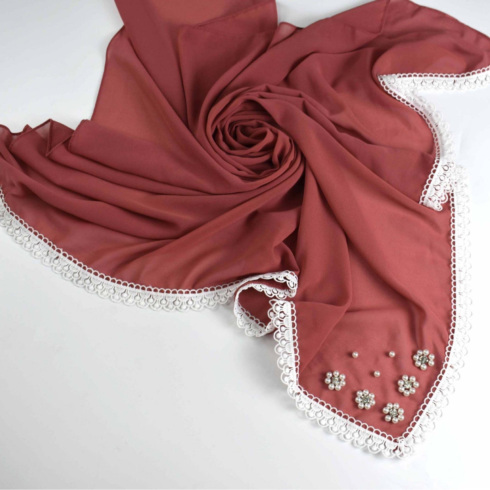 Monochrome pearl chiffon square scarf ins small flower silk scarf Middle East Africa hijab