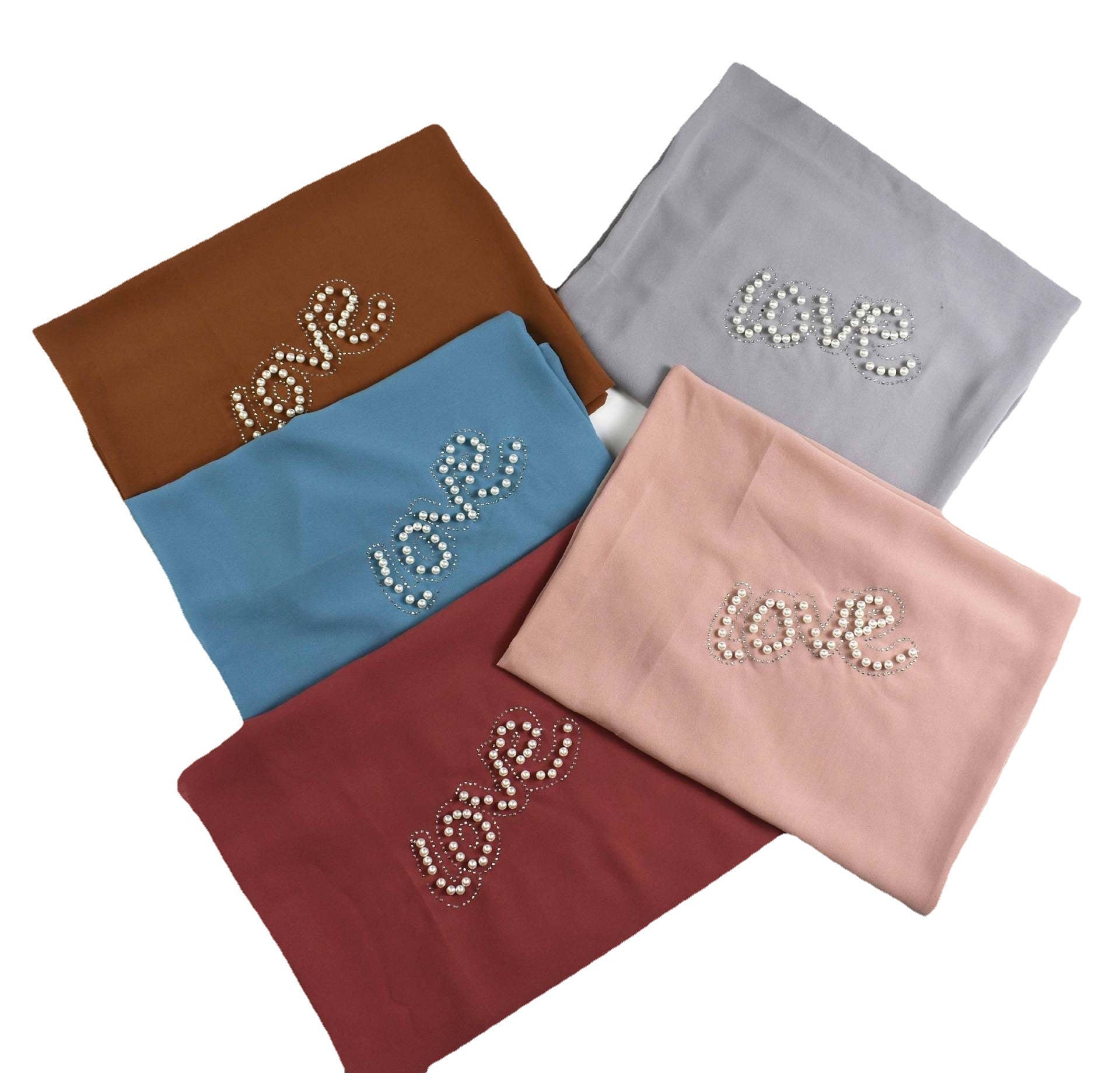 Monochrome pearl chiffon hot diamond square scarf hijab