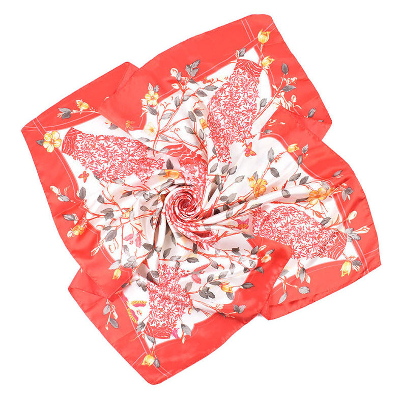 Autumn and winter new simple ethnic style blue and white porcelain vase pattern silk scarf printing 90 color diced high-end large square scarf